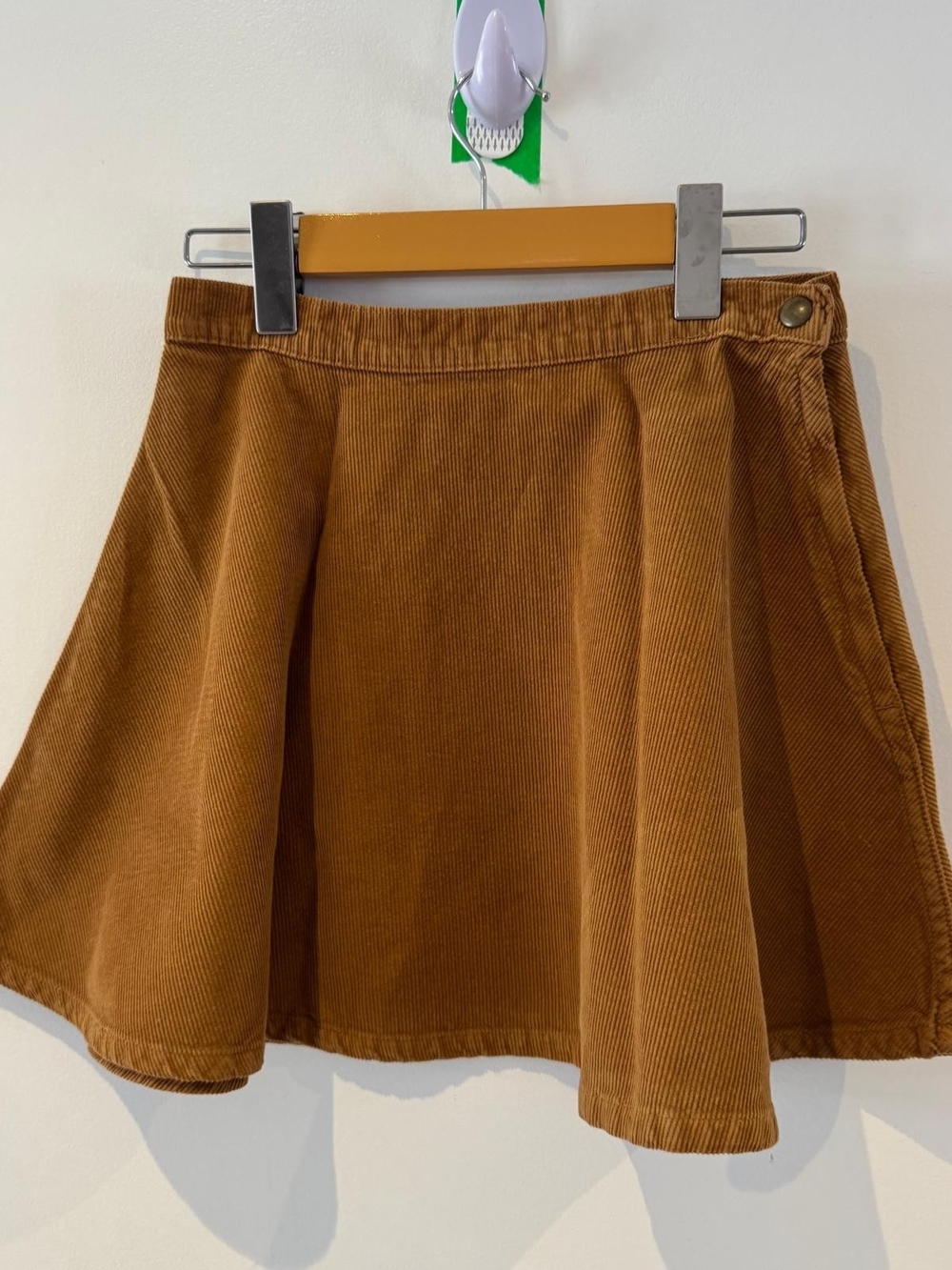 Made In USA Brown Corduroy High Waist Skater Skirt Side Pockets S